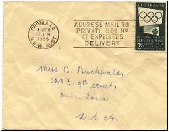 2-16th Olympic Games 1956 Cronulla, N.S.W. Aust. Address Mail To Private Box No It Expedites Delivery Slogan to Ame. Ok.jpg