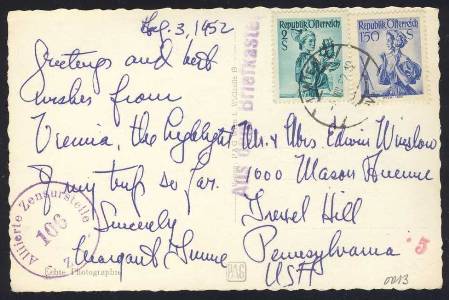 3. VIII 1952 - ZENSURIERTE POSTKARTE VON WIEN NACH DREXEL HILL, USA - Aus dem Briefkasten Ok.jpg
