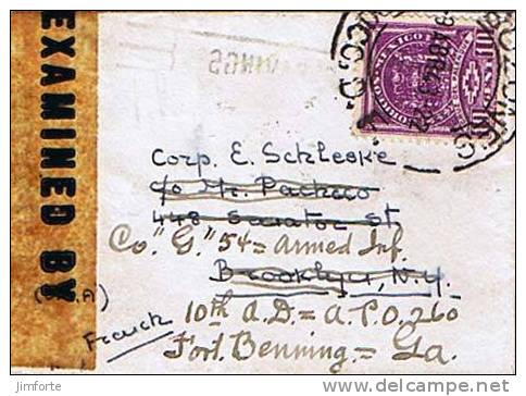 10c Cross of Palenque 1943 Buzones, Mexico, D.F. to Brooklyn, N.Y. Forwarded to U.S. 10th Armored Division A.P.O. 260 Fort Benning, Geo. U.S. Censor..jpg
