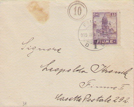 1716 FIUME - 15c. isolato busta per Casella Postale Ok.jpg