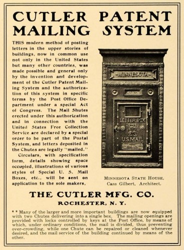 1905 Ad Cutler Minnesota State House Mail Letterbox Cass Gilbert Architecture.jpg