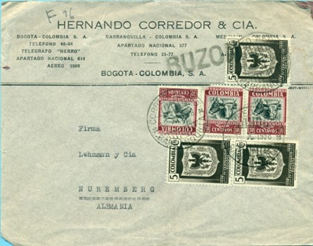 2 stamp combo - BUZON hdstp - COLUMBIA - 1938 - to Germany Ok.jpg
