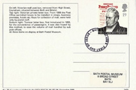 1995 MULTI LETTER BOXES BATH POSTAL MUSEUM No 29 POSTCARD BATH FDI rev Ok.jpg
