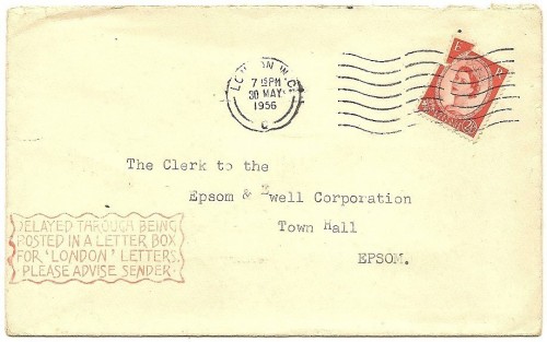 GB DELAYED POSTED IN A LETTER BOX FOR LONDON 1956 cover.jpg