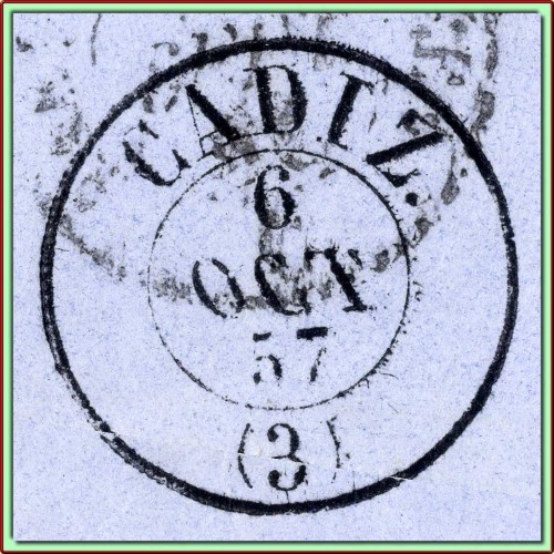 Habana? - 1857 MP - encaminada a Bcn - fechador llegada a Cádiz