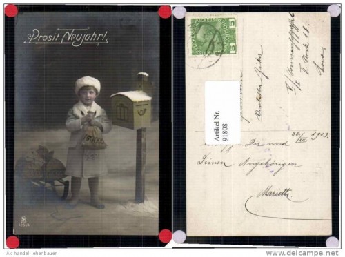 91808,Neujahr Mädchen Briefkasten Geld Münzen Rodel Geldsack rev.jpg