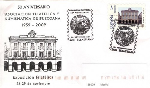 Sello personalizado. San Sebastián. 2009. 50 aniversario Asociación Guipuzcoana. Sobre. Baja.JPG