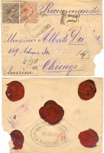 Certificado Barcelona a Chicago de junio de 1896