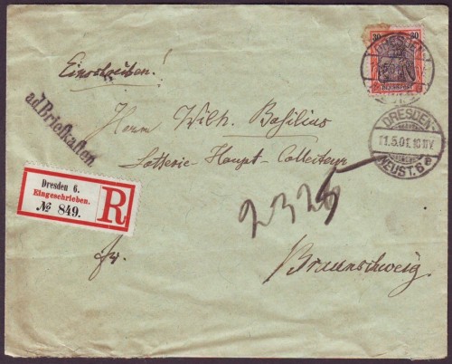 a.d. Brief kasten Einzeiler DR R-Brief Dresden 11.5.1901 dC Buzón de línea DR R-carta de Dresden.jpg