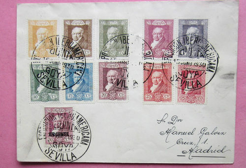 SPANISH STAMPS 1930 GOYA DEATH CENTENARY PART SET WITH SEVILLA EXHIBITION MARK eBay.jpg