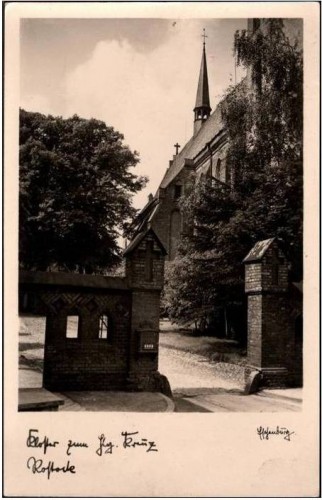 Ansichtskarte Rostock , Mecklenburg, Kloster zum heiligen Kreuz, Briefkasten, Verlag Karl Eschenburg, Warnemünde Ok.jpg