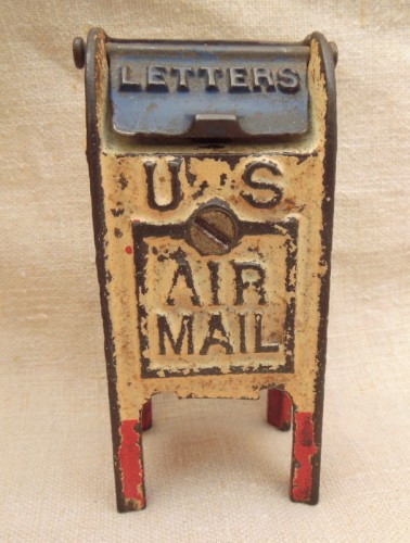 Antique Painted Cast Iron Letter Box Still Bank U.S. Air Mail Letter my12-296.jpg