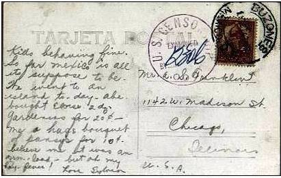 Arch of the Revolution 1943 Buzones, Mexico D.F. PPC to Chicago, Ill. San Antonio Censor Ok.jpg