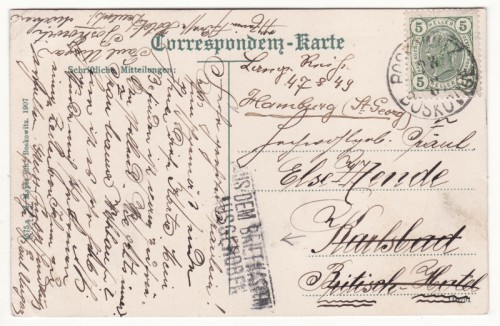 AUSTR.MORAVIA 1907 COL.PPC BOSKOWITZ From Letter Box TO KARLSBAD RESENT HAMBURG.jpg