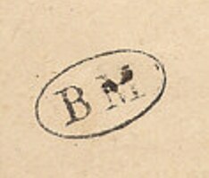 Buzones móviles franceses siglo XIX Marca oval con siglas BM.jpg