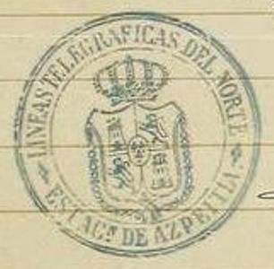 ESPAÑA. Ed.161(6). 1875 (Agosto). TELEGRAMA de TOLOSA a AZPEITIA con porte pagado con 6 sellos de 1 real castaño con taladro central, al dorso marca circular LINEAS TELEGRAFICAS DEL NORTE ESTACION DE AZPEITIA 3 Ok.jpg