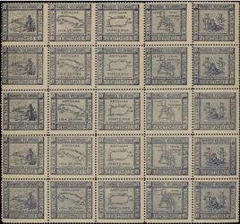 1898-99. GUERRA DE CUBA. 5 cts. azul, vide la ILUSTRACION FILATELICA con leyenda ´A LA PATRIA ESPAÑOLA´. Serie completa de 5 valores en hoja completa conteniendo 5 series Ok250.jpg