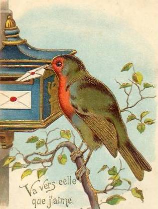 CARTE GAUFREE OISEAU BOITE AUX LETTRES COURRIER( LOT 342 ) DORURES Ok.jpg