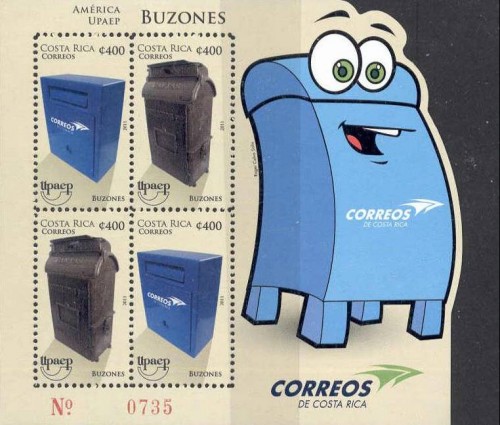 COSTA RICA 2011. . MINATURE SHEET. MAIL BOXES .UPAEP. BUZONES Ok.jpg