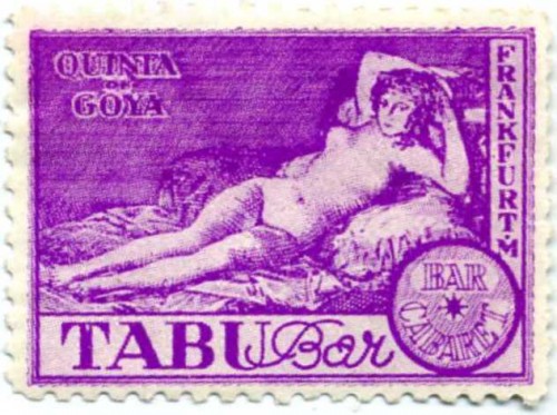 Viñeta del sello de 'La Maja desnuda' del Tabu Bar Cabaret, de Frankfurt (Alemania).jpg