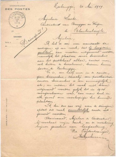 Document Administration des Postes ZEEBRUGGE 1919 - RARE Demande de Placement d´ 1 Boite aux Lettres -- 169-DT Ok.jpg