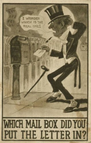 DRUNK MAN IN TUXEDO TAILS MAIL BOX LETTER 1911 POSTCARD Ok.jpg
