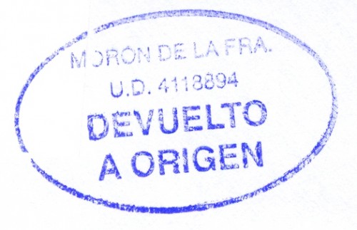 Marca de devolución. Morón de la Frontera. Devuelto a Origen. U.D. 4118894. 2012-09-27. Anverso.jpg