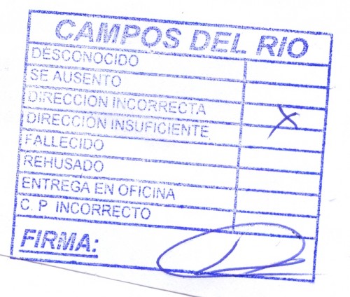 Marca de devolución. Campos del Río. Campos del Rio. 2012-10-08. Azul. Reverso.jpg