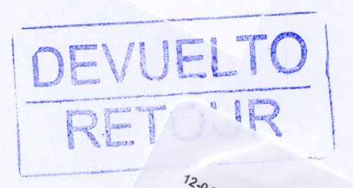 Marca de devolución. Zaragoza Dist.18. Devuelto. Retour. 2012-10-30.jpg