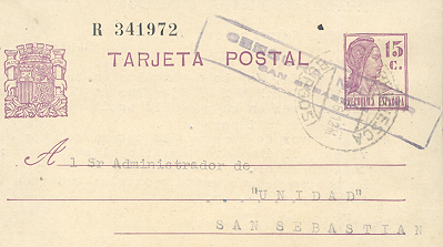 Entero desde Briviesca a San Sebastian 6/12/1936