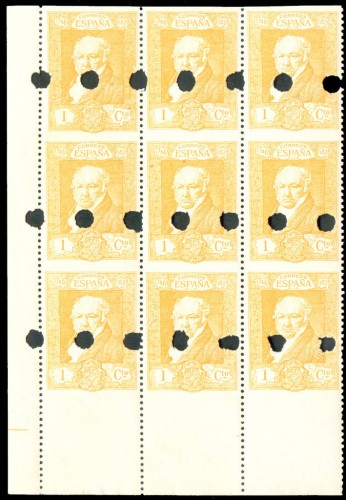SPAIN. 1930. GOYA. PROOF. WATERLOW. 1 CTS. VARIETY PERFORATION. BL 9. MNH. RARE.jpg