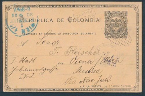 COLOMBIA 1901 STATIONERY PSC 2c, BUZON PANAMA TO VIENNA AUSTRIA.jpg