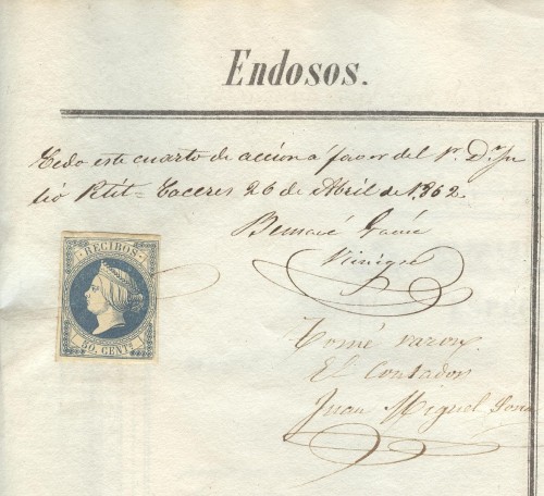 Endoso de la sociedad minera La Sevillana Dragonco David Gómez detalle endoso con sello.jpeg