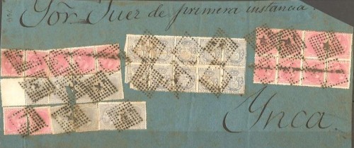 1881 Destino Inca. Precioso fragmento de plica judicial. Sellos de recibo. Matasellos rombo de puntos negro rec.jpg
