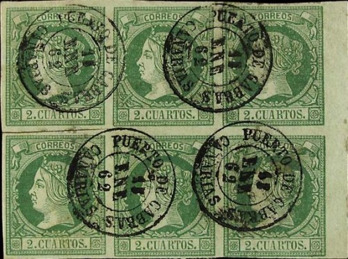 2 cuartos verde Bloque de seis Mat fechador PUERTO DE CABRAS CANARIAS.jpg