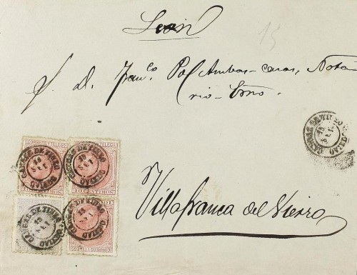 New Ed.202 (3), 204. (1880 CA.). Frente de PLICA JUDICIAL con franqueo de 10 cts. rosa (3) y 25 cts. gris. Mat. CANGAS DE ONIS-OVIEDO Ok.jpg