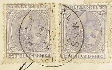 New 1882. LAS PALMAS A SANTA CRUZ. 15 cts. naranja, 25 cts. gris (3) y 75 cts. CCERTIFICADA número de registro y toma de razón en anv., y recibí manuscrito rev. circulado en las Islas Canaria det Trebol.jpg