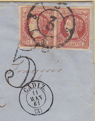 1861-05-11 Cadiz a Granville (Francia) (3 x 12 ctos).