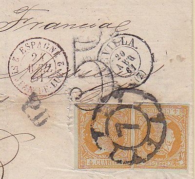 1861-04-20 Sevilla a Bayonne (Francia) (3 x 4 ctos)