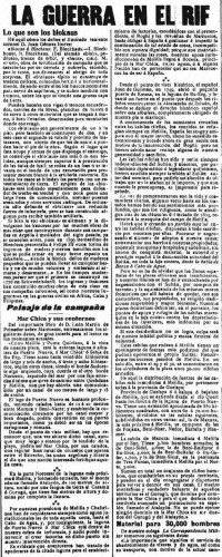 La Publicidad. 1909-08-28. Página 1. La guerra en el Rif. 1. Baja.jpg