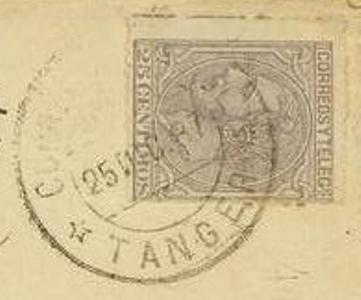 MOROCCO SPANISH DOMINION. Ed.204. 1887. TANGER a FRANCE. 25 cts. gris, mat. CORREO ESPAÑOL-TANGER det.jpg