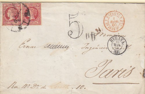 1860-03-25 HUELVA A PARIS (FRANCIA) DOBLE PORTE