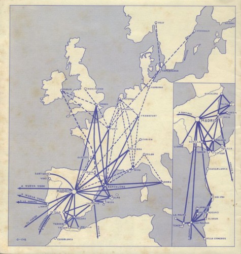IB Iberia 1958 3 mapa rutas españa europa route map europe spain.JPG