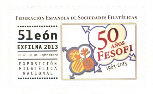 Fesofi. 50 Aniversario. Pegatina rectangular. Exfilna 2013. Anverso.jpg