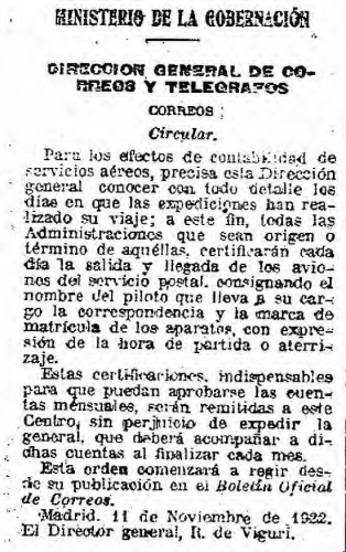 1922-12-03. Correo aéreo. Certificación de vuelos postales. Disposición.jpg