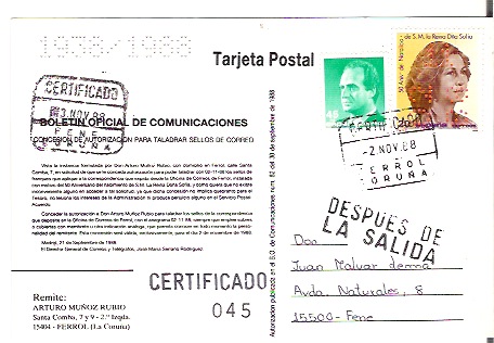 Marca&quot;despues de la salida&quot;de la oficina de Fene(La Coruña)