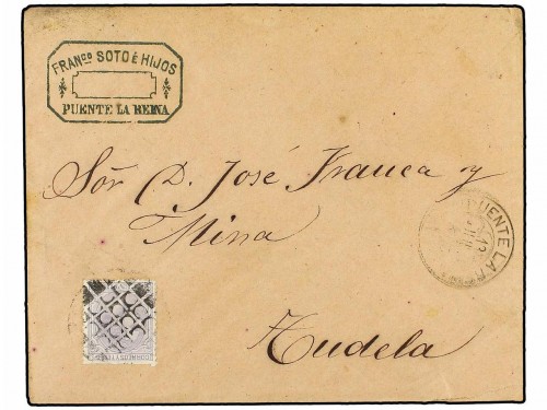 Ed.204. 1881. PUENTE LA REINA a TUDELA. 25 cts. gris, mat. CÍRCULO DE PUNTOS ESPECIAL de PUENTE LA REINA..jpg