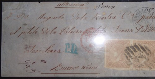 Carta de Barcelona a Buenos Aires con marcas manuscritas y nombre de Goleta que no identifico