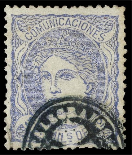 Ed.107. 50 mils. azul. Mat. ovalado en negativo TELEGRAFOS LAZARETO SAN SIMON. Extraordinariamente raro.jpg