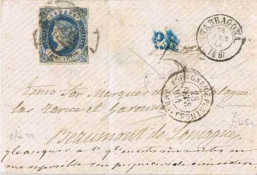 Carta TARRAGONA num 59 a Francia<br />Fechador tipo II
